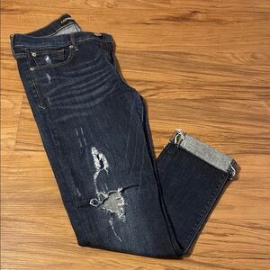 Women’s Express Dark Blue Distressed Crop Jeans